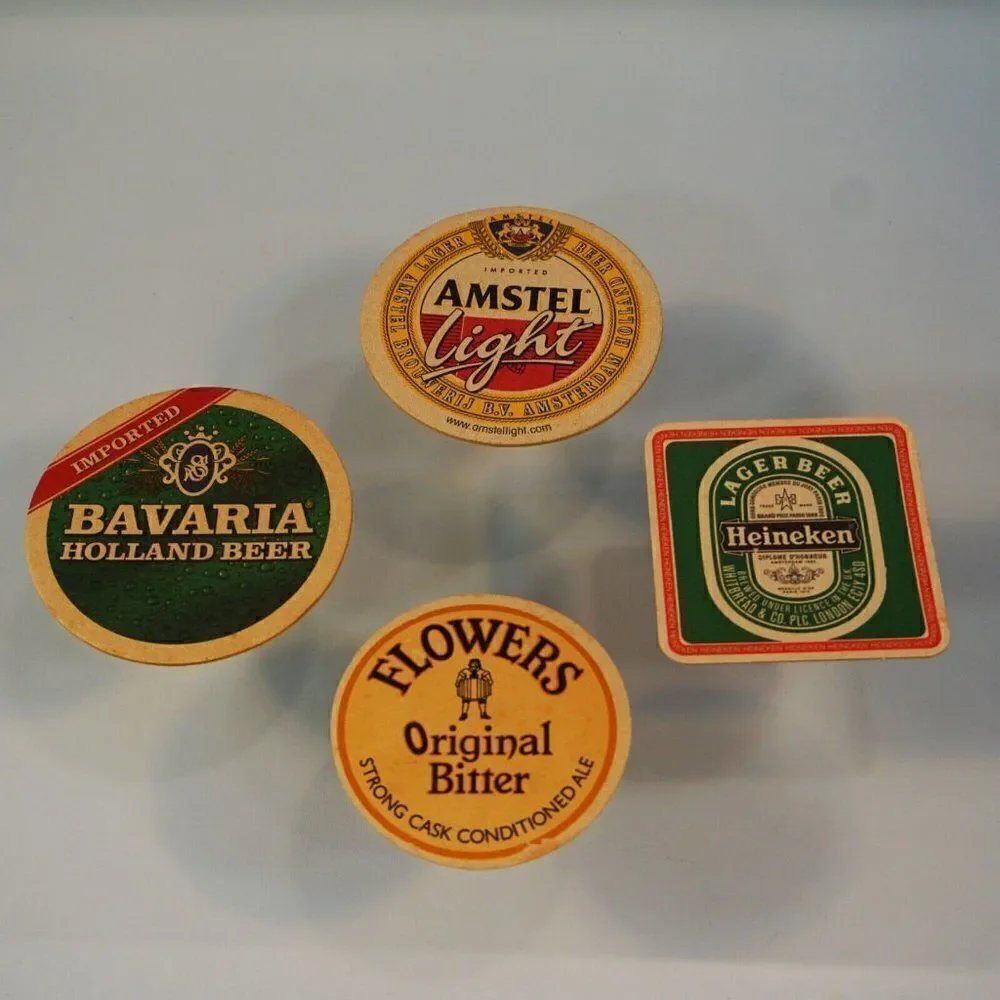 4 Vintage Beer Brewery Coasters Bavaria Amstel Flowers Heineken